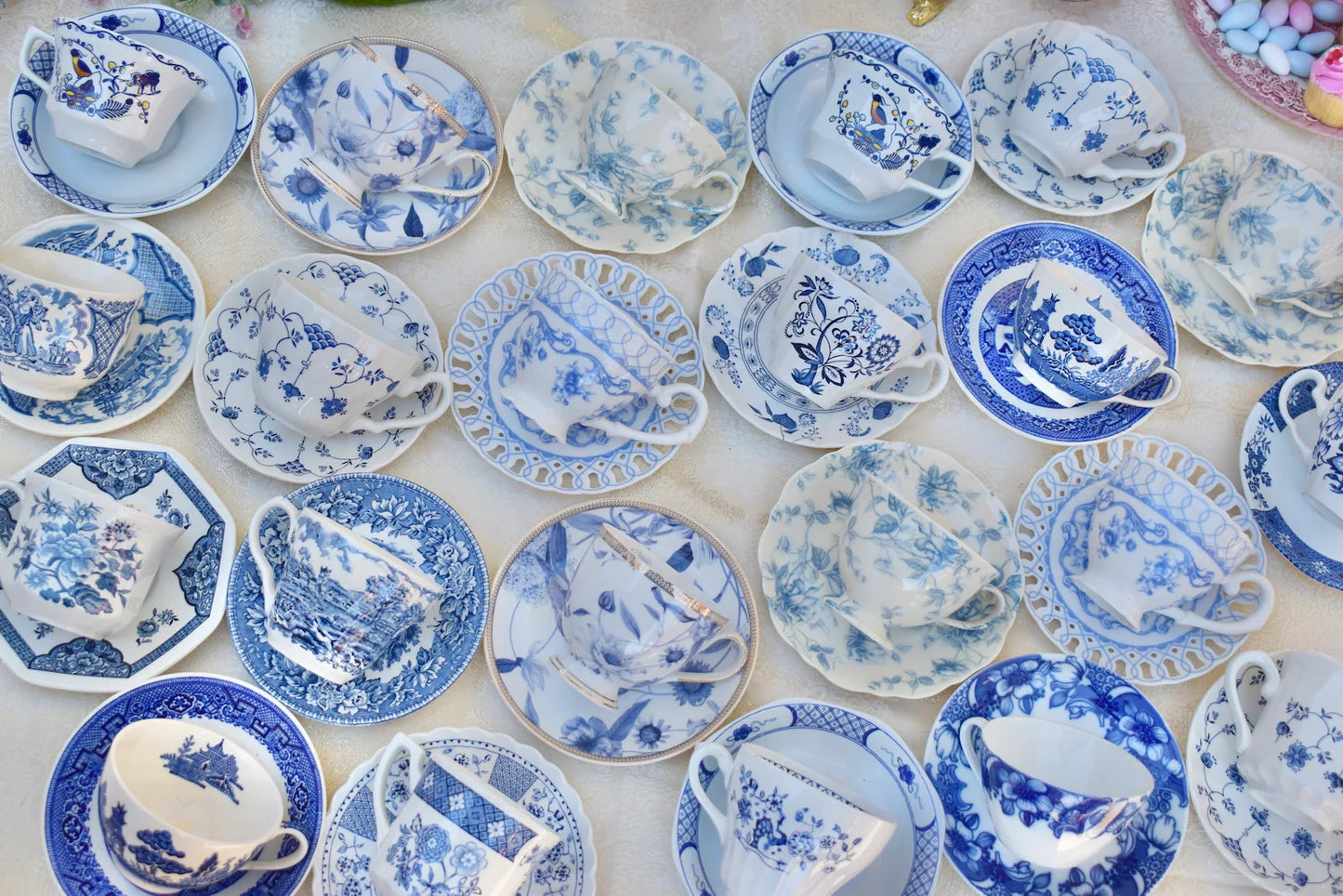 Mismatched Blue and White Teacups