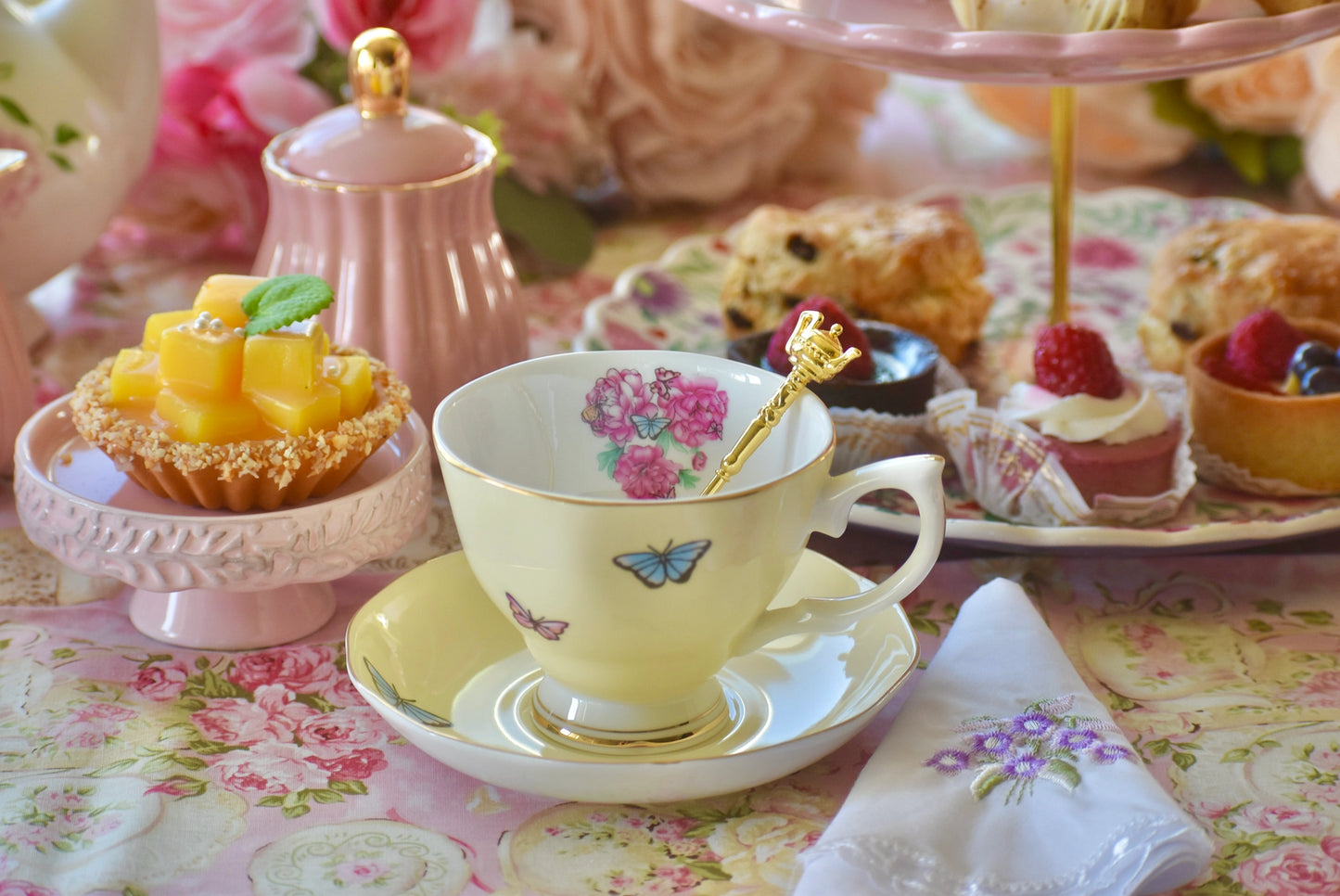 Peony Flowers Yellow Teacup Gift Set