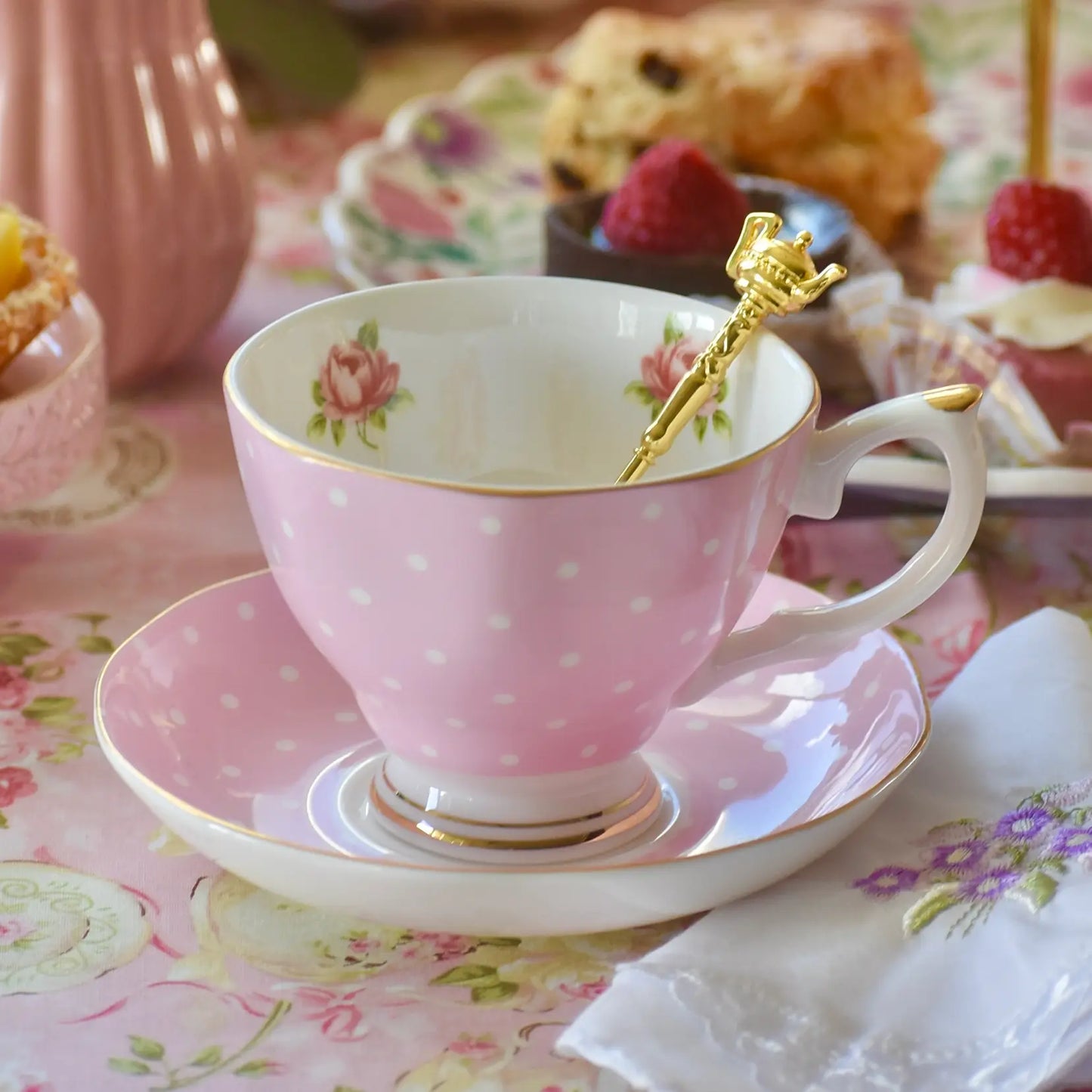 Polka Rose in Pink Teacup Gift Set
