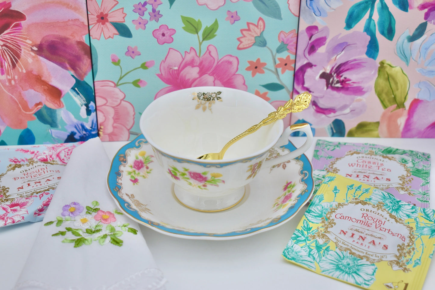 Victorian Lady in Blue Teacup Gift Set