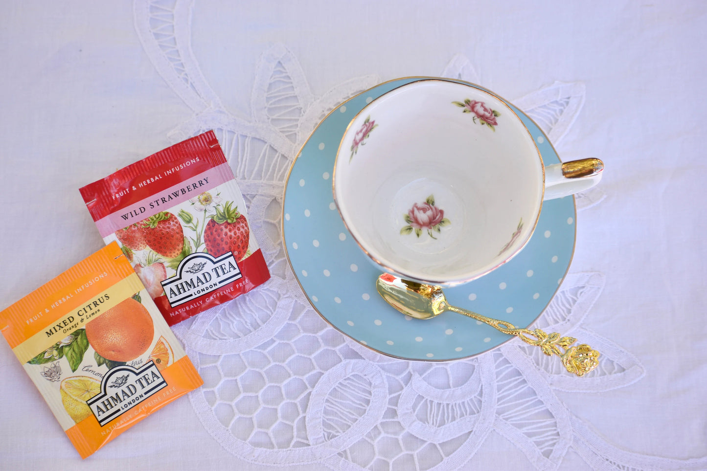 Polka Rose in Blue Teacup Gift Set