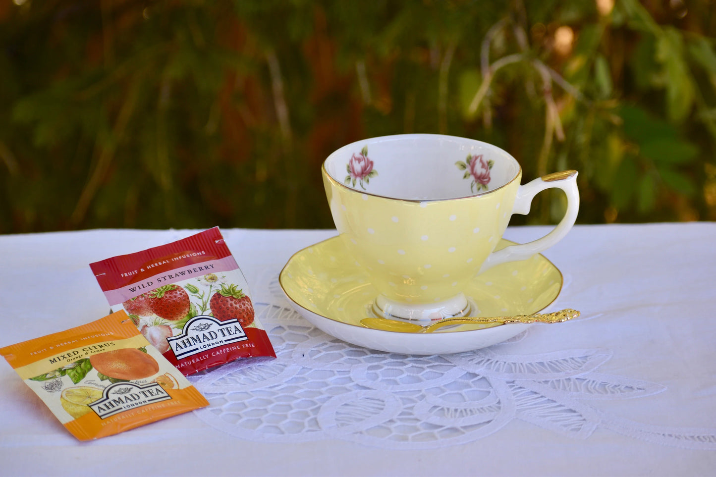 Polka Rose in Yellow Teacup Gift Set