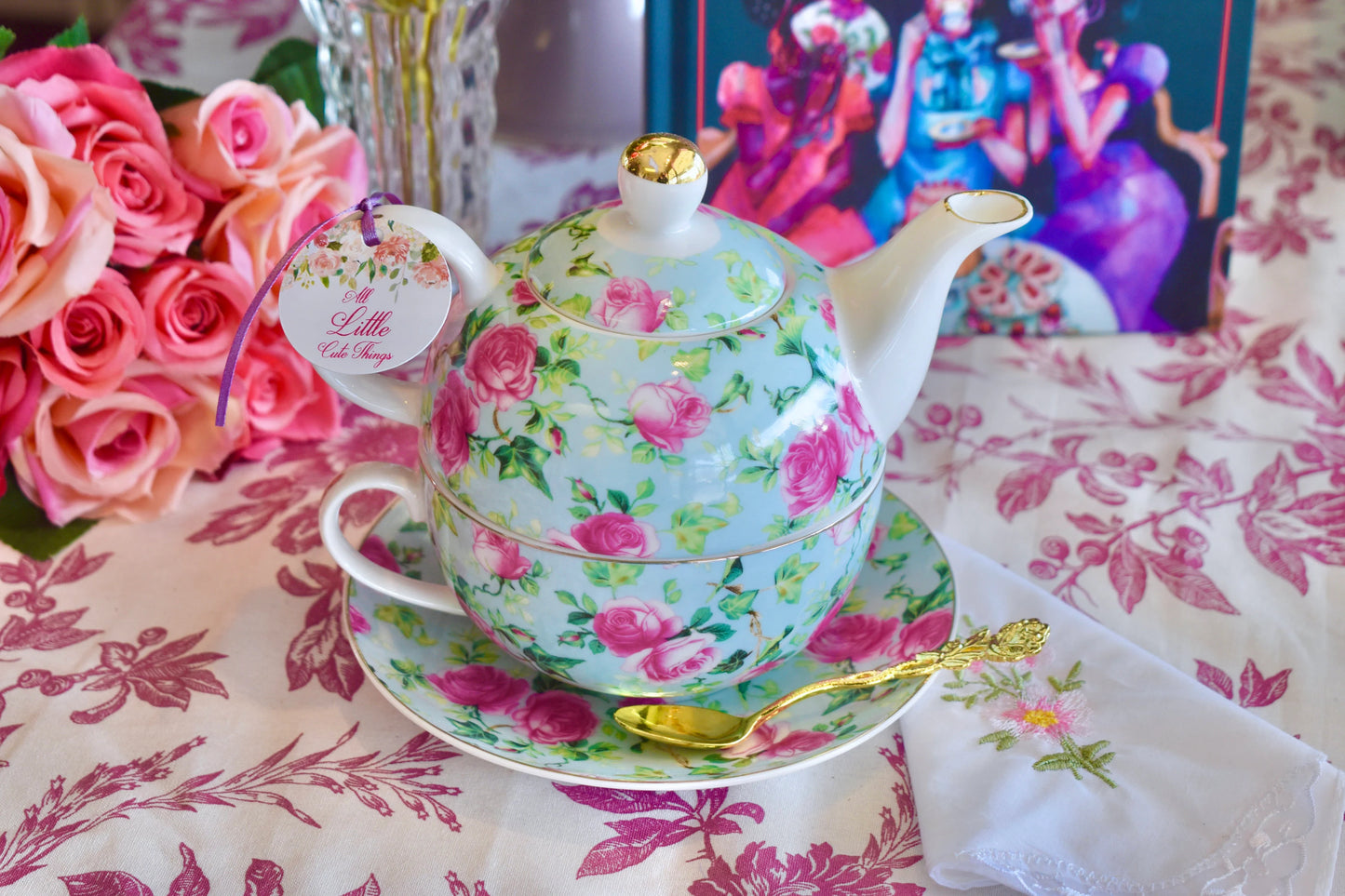 Aqua Chintz Tea for One Gift Set