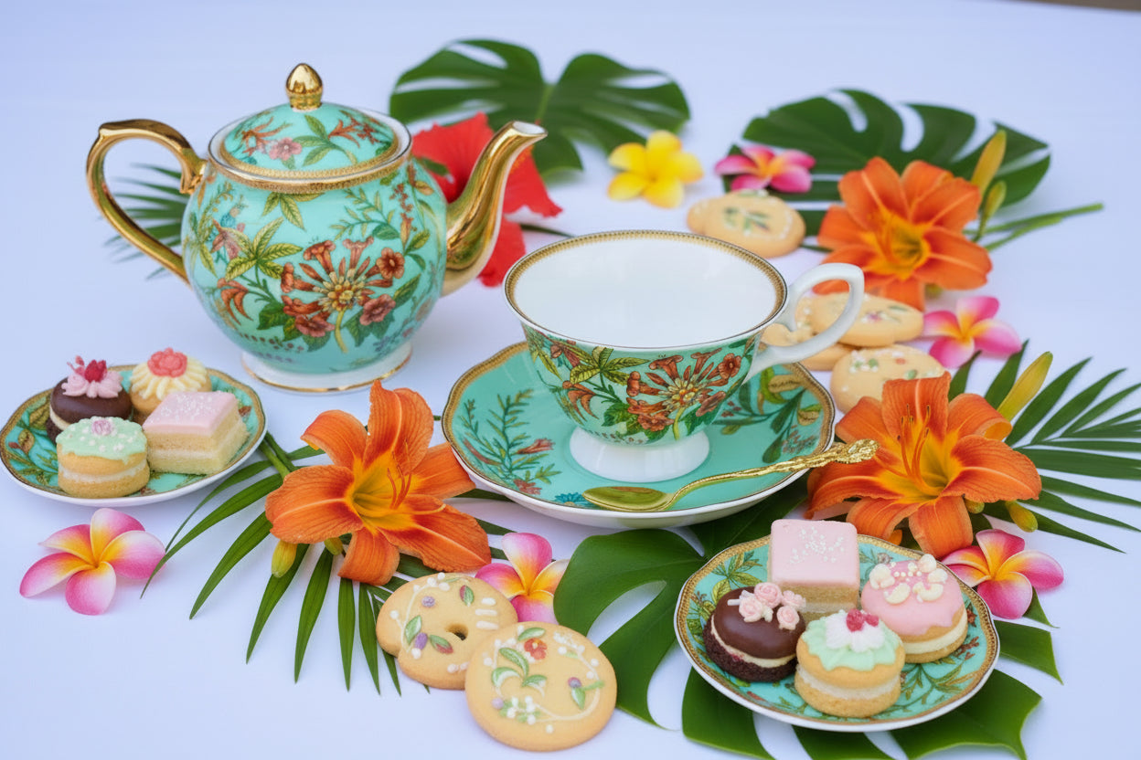 Daylily Green Flower Teacup and Saucer