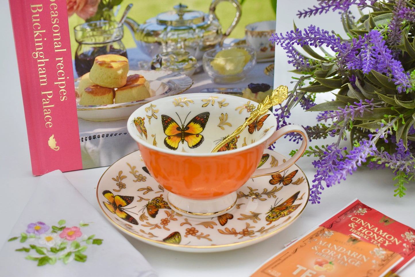 Butterflies on Orange Meadow Teacup Gift Set