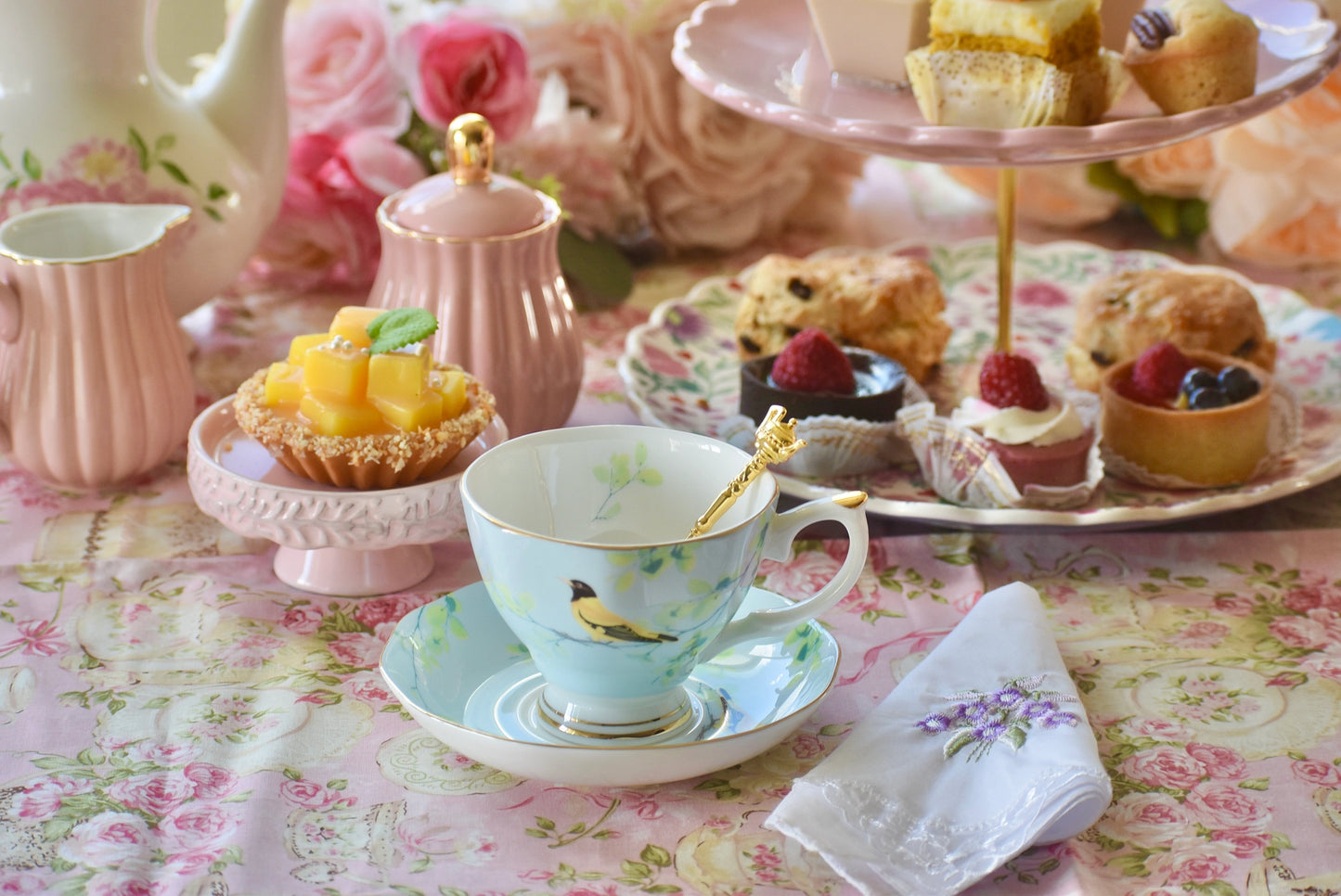 Watercolor Birds on Blue Teacup Gift Set