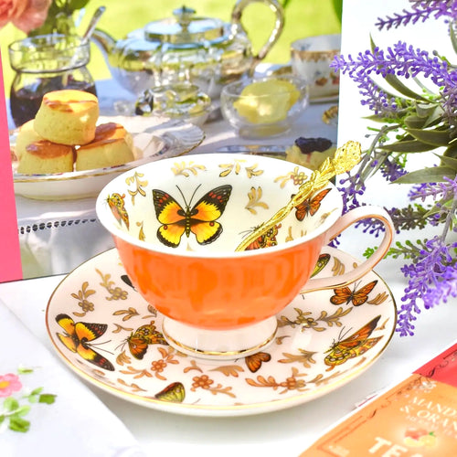 Butterflies on Orange Meadow Teacup Gift Set