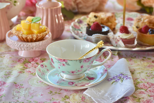 Floral Aqua Chintz Teacup Gift Set