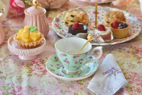 Confetti Roses on Green Teacup Gift Set