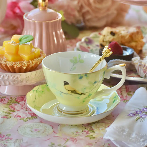 Watercolor Birds on Yellow Teacup Gift Set