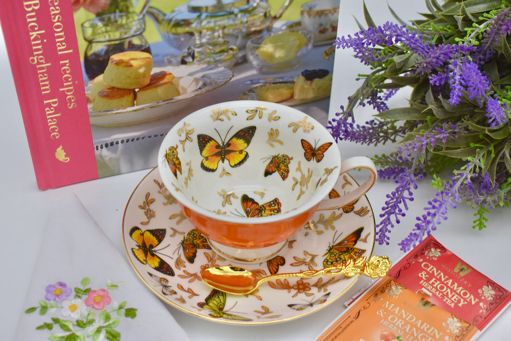 Butterflies on Orange Meadow Teacup Gift Set