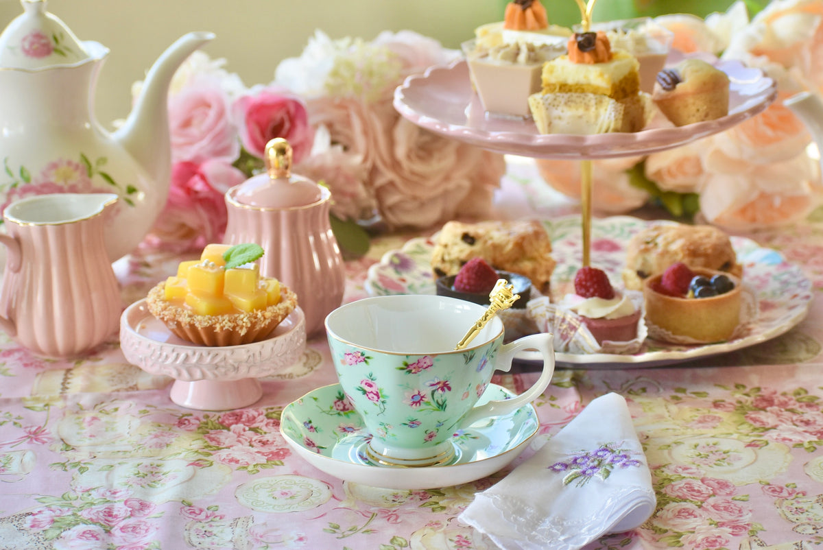 Confetti Roses on Green Teacup Gift Set