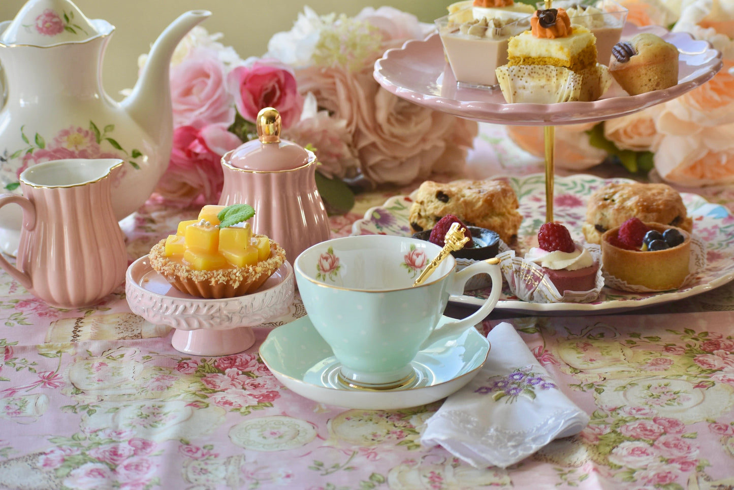 Polka Rose in Green Teacup Gift Set