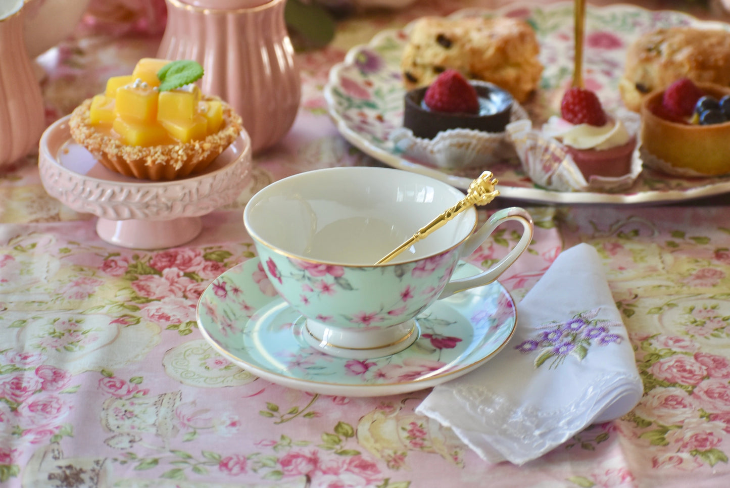 Floral Aqua Chintz Teacup Gift Set