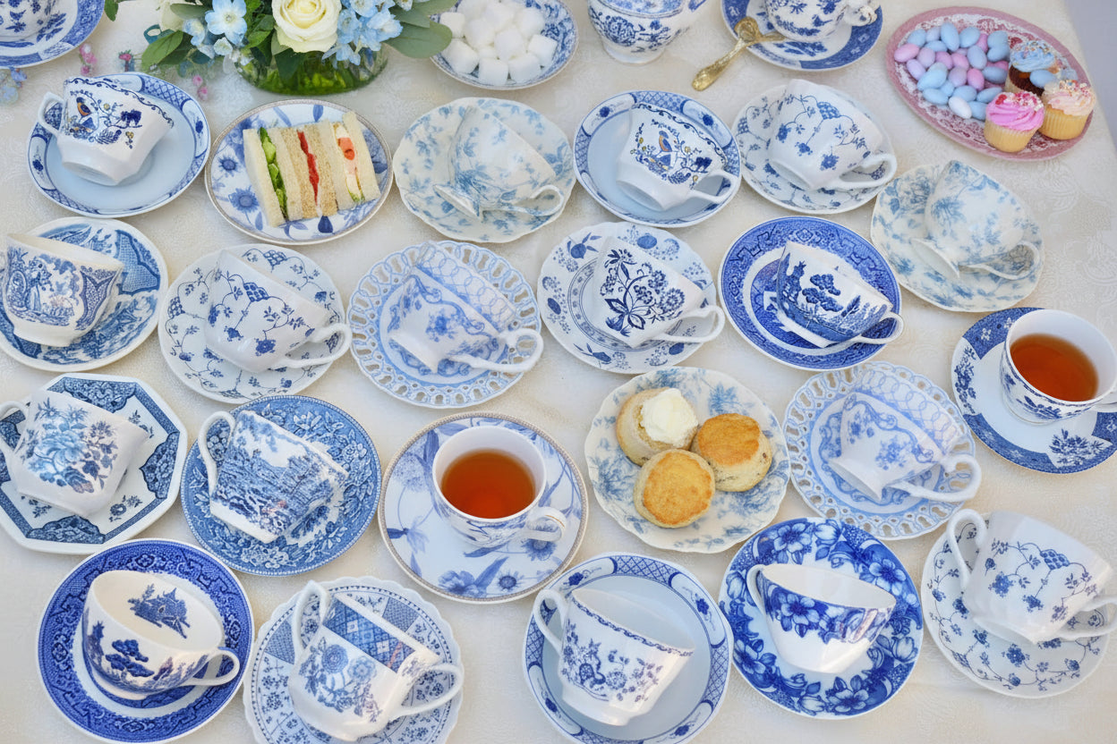 Mismatched Blue and White Teacups