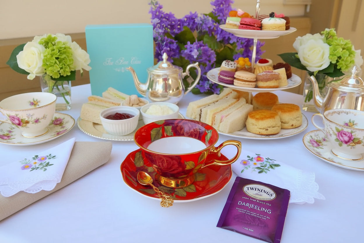 Red and Gold with Red Roses Teacup and Saucer