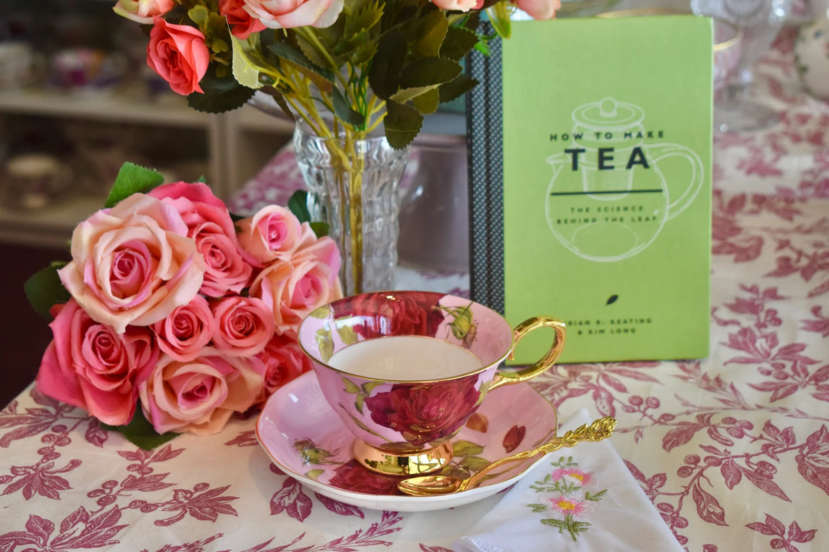 Regency Roses on Pink Teacup and Saucer