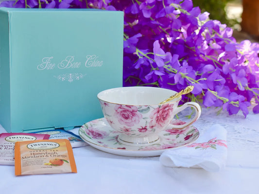 Floral White Chintz Teacup Gift Set