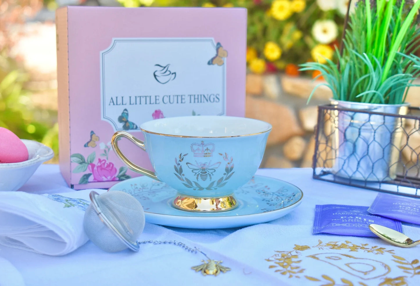 Bridgerton Inspired Aqua Blue Teacup Gift Set