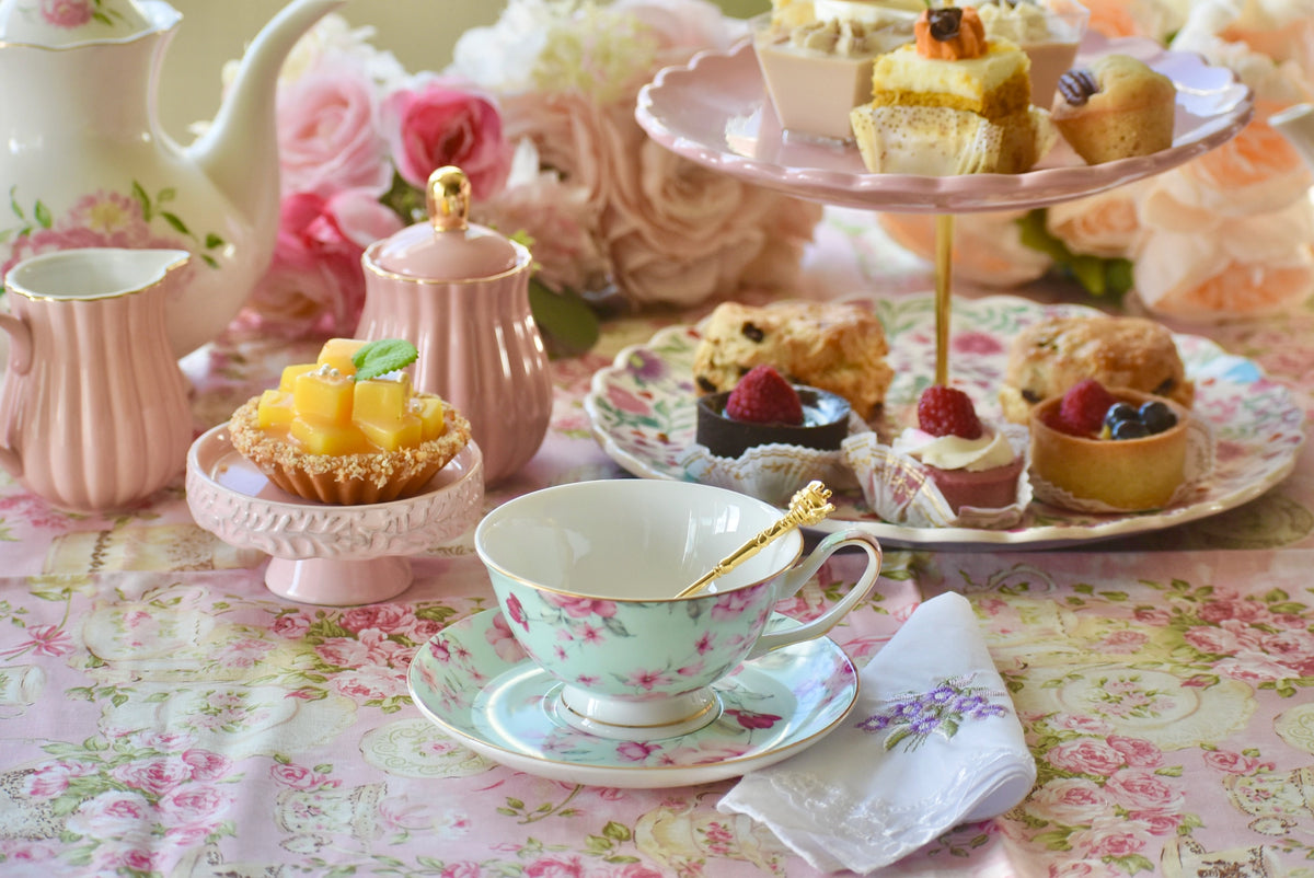 Floral Aqua Chintz Teacup Gift Set
