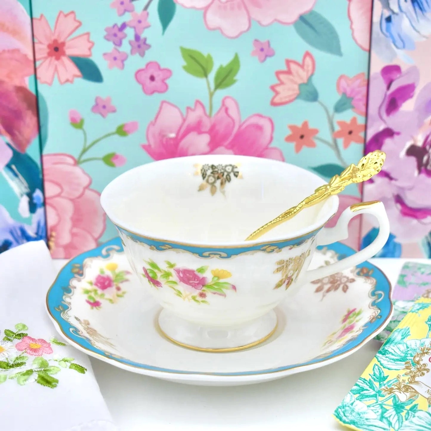 Victorian Lady in Blue Teacup Gift Set