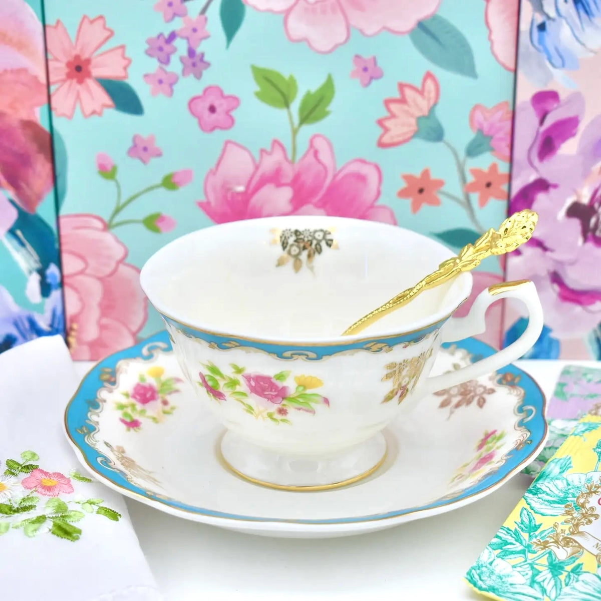 Victorian Lady in Blue Teacup Gift Set