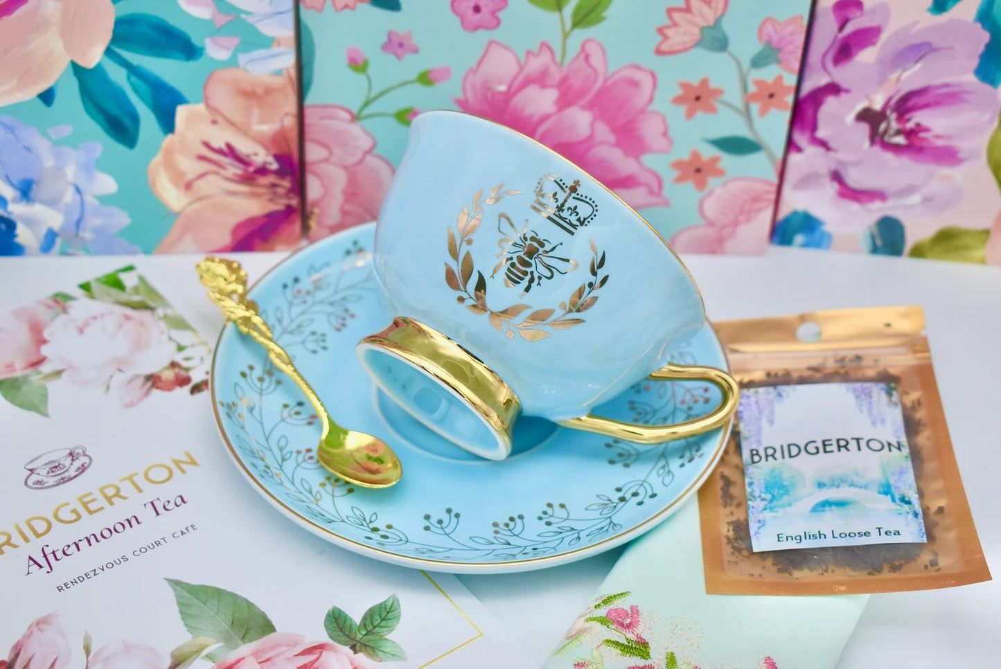 Bridgerton Inspired Aqua Blue Teacup Gift Set