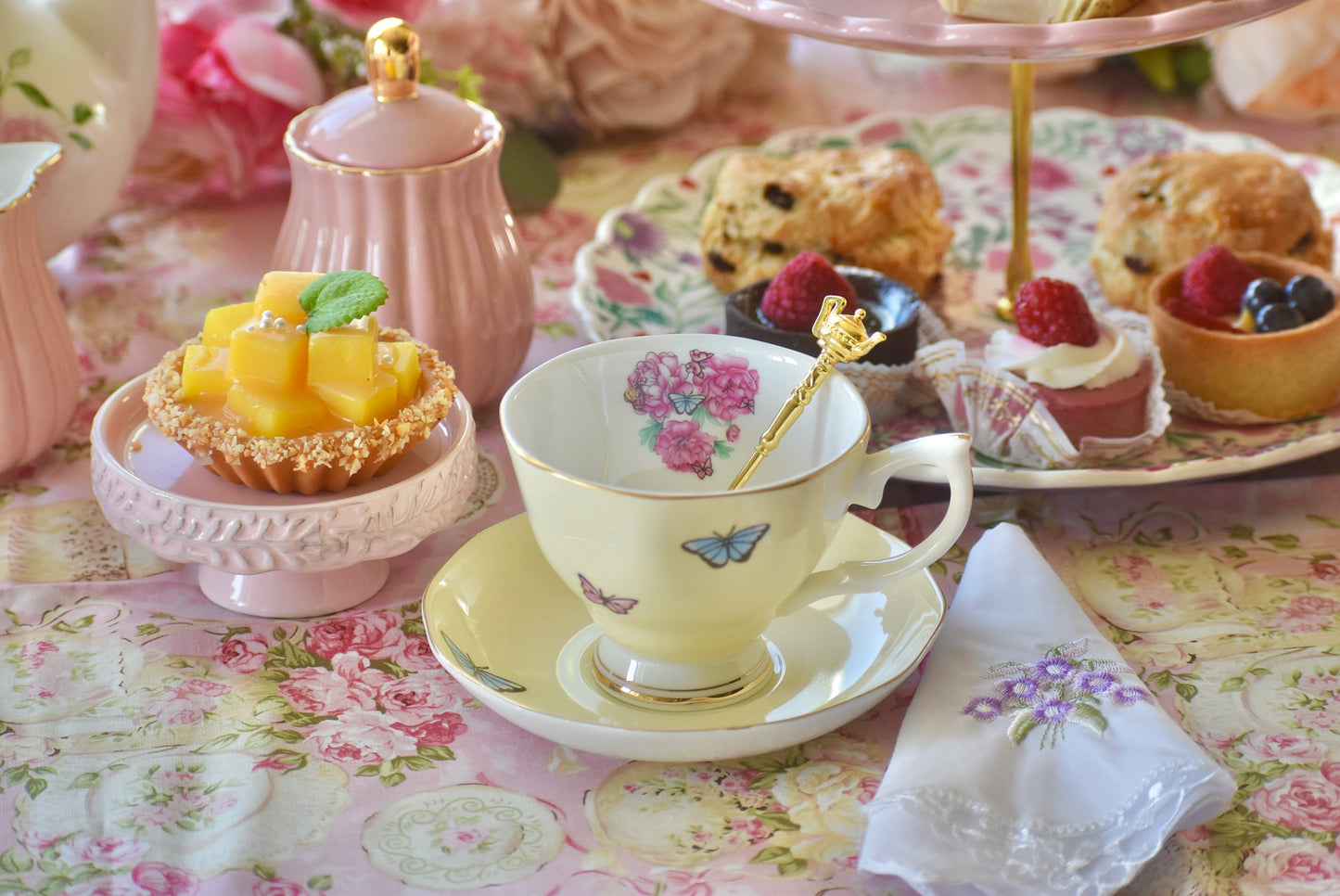 Peony Flowers Yellow Teacup Gift Set