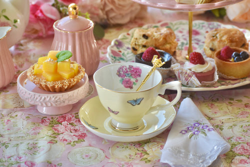 Peony Flowers Yellow Teacup Gift Set