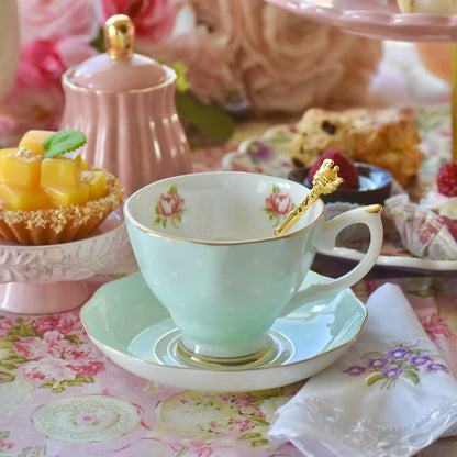 Polka Rose in Green Teacup Gift Set