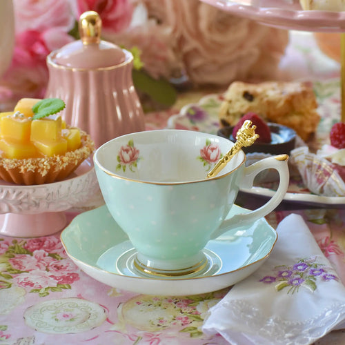 Polka Rose in Green Teacup Gift Set
