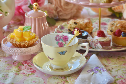 Peony Flowers Yellow Teacup Gift Set