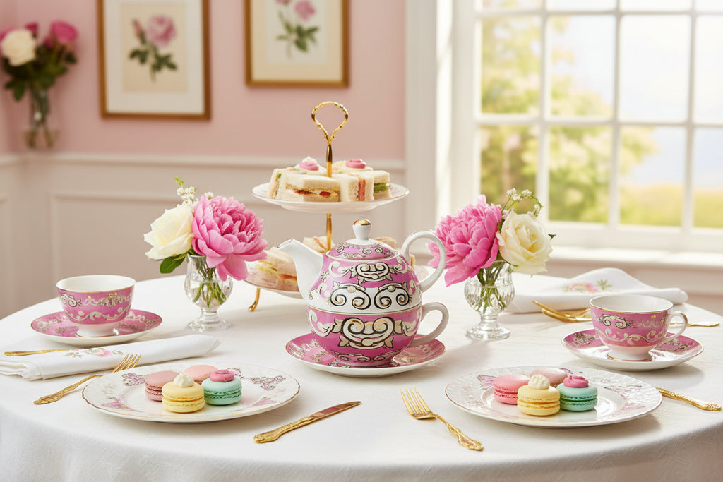 Regency Pink Scrolls Tea for One Gift Set