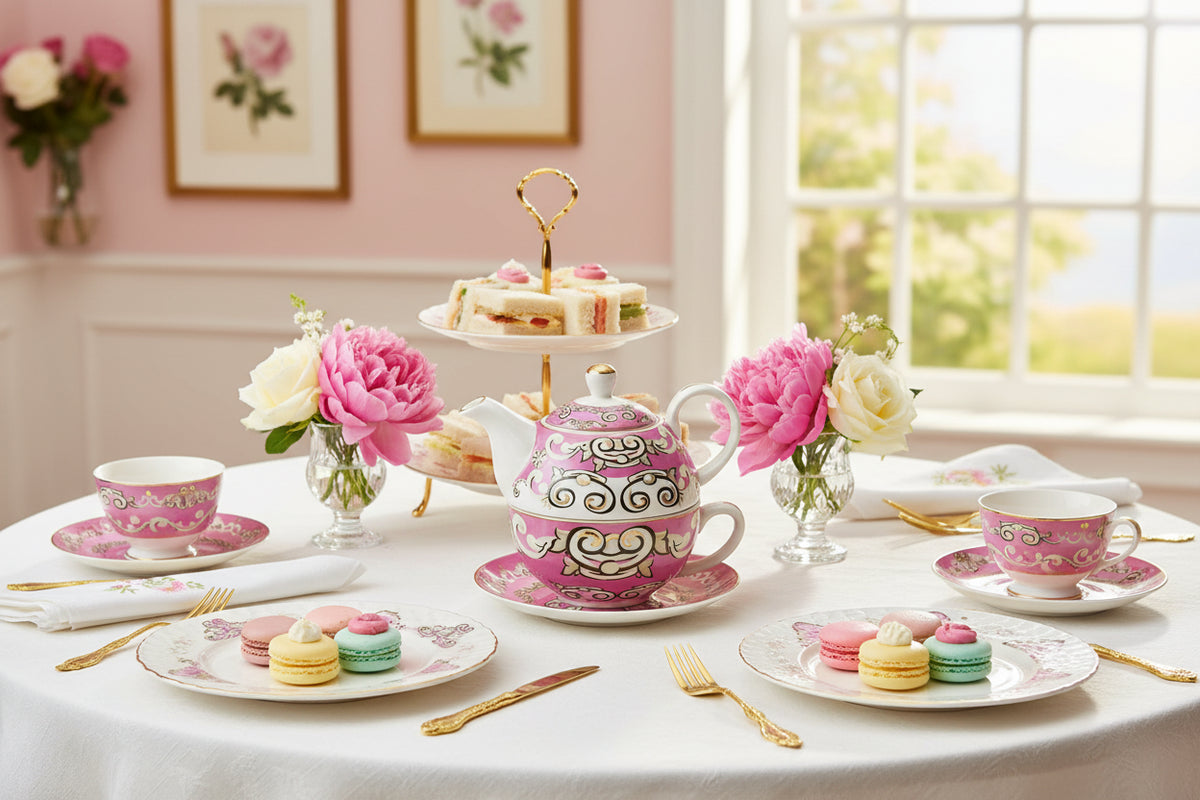 Regency Pink Scrolls Tea for One Gift Set