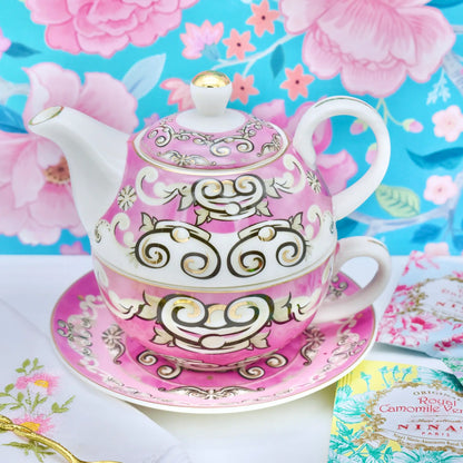 Regency Pink Scrolls Tea for One Gift Set