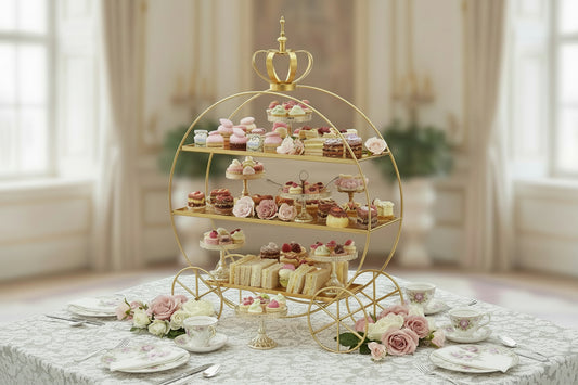 Gold decorative shelf with a crown on top against a white background