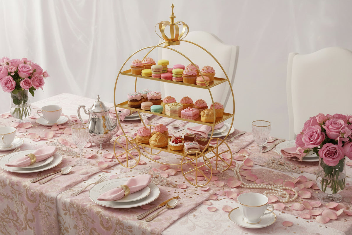 Gold decorative shelf with a crown on top against a white background