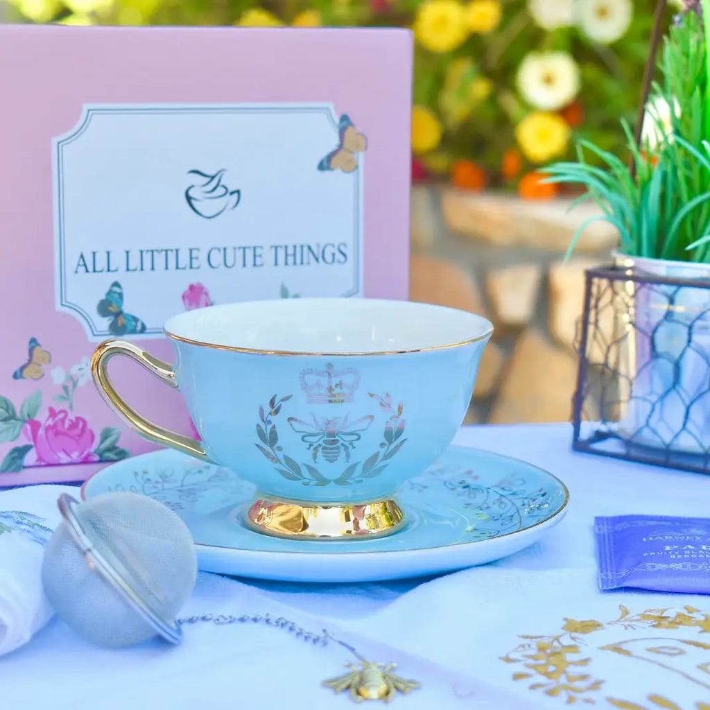 Bridgerton Inspired Aqua Blue Teacup Gift Set