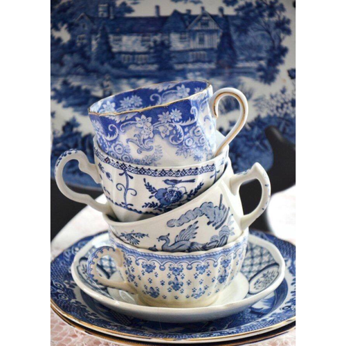Mismatched Blue  White Teacups