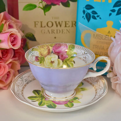 Bouquet of Roses on Lavender Teacup Gift Set