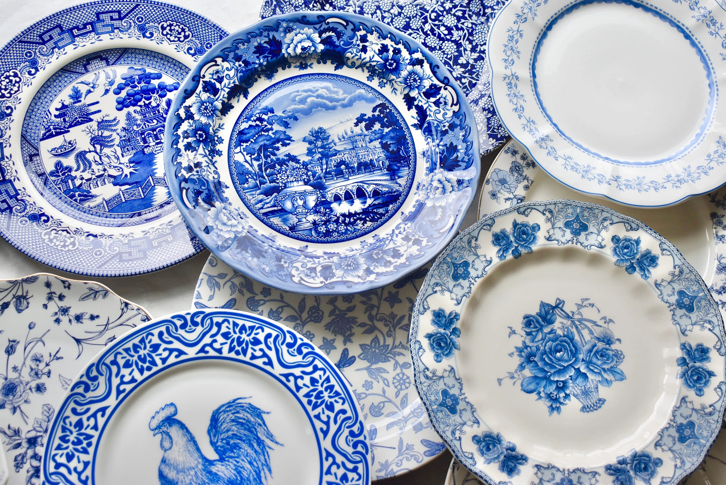 Mismatched Blue and White Plates
