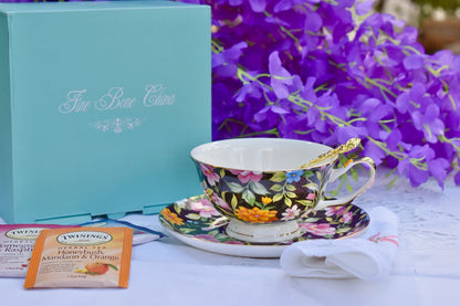 Fiesta Black Flowers Teacup Gift Set