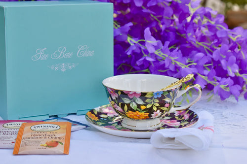 Fiesta Black Flowers Teacup Gift Set