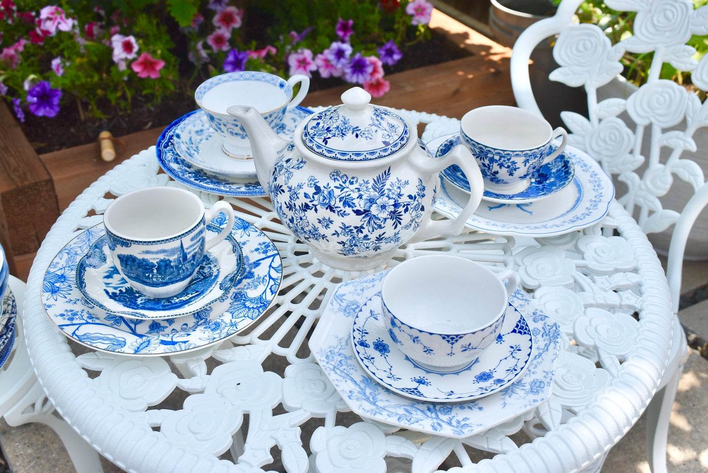 Mismatched Blue and White Teacups