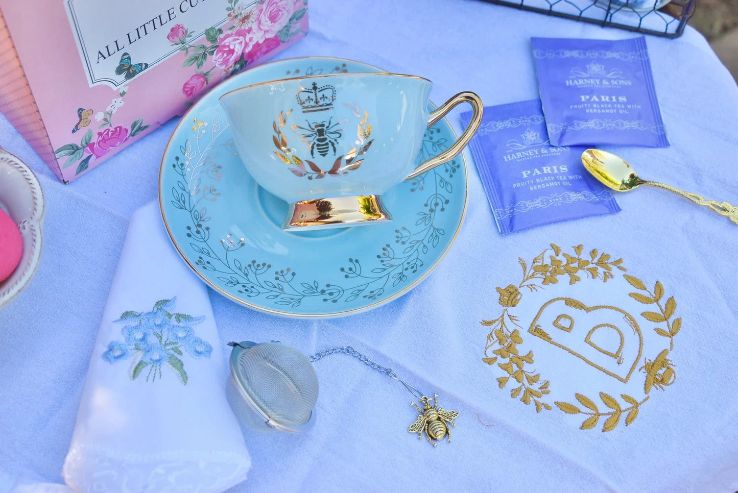 Bridgerton Inspired Aqua Blue Teacup Gift Set