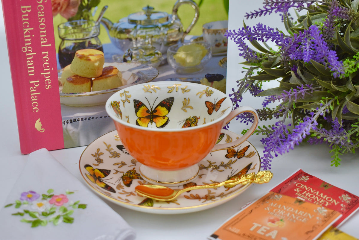 Butterflies on Orange Meadow Teacup Gift Set