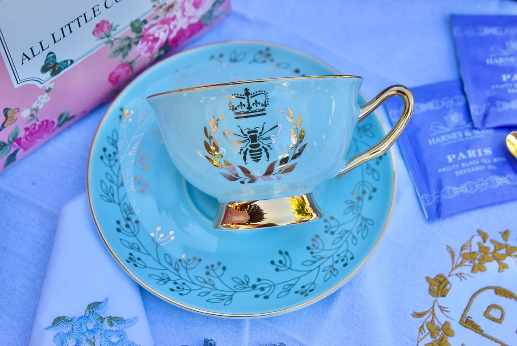 Bridgerton Inspired Aqua Blue Teacup Gift Set
