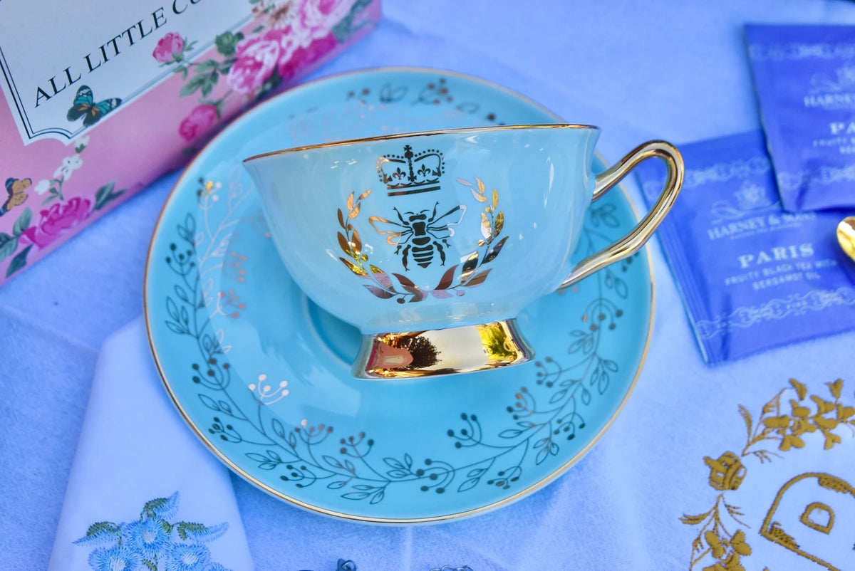 Bridgerton Inspired Aqua Blue Teacup Gift Set