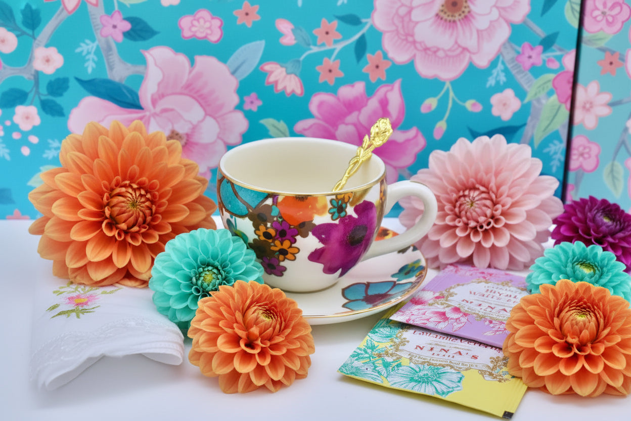 Dahlia Blooms Teacup Gift Set