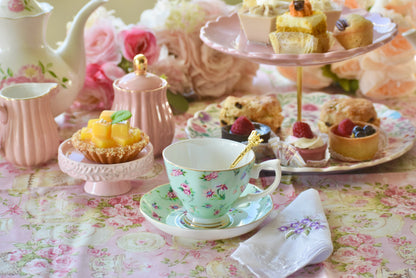 Confetti Roses on Green Teacup Gift Set